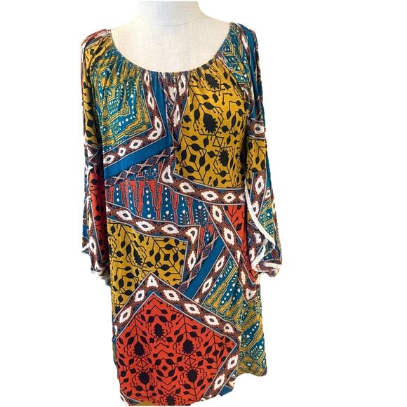 Lonesome Blouse Tunic Dress Womens Medium Multicolor Floral Off the Shoulder - Picture 2 of 10